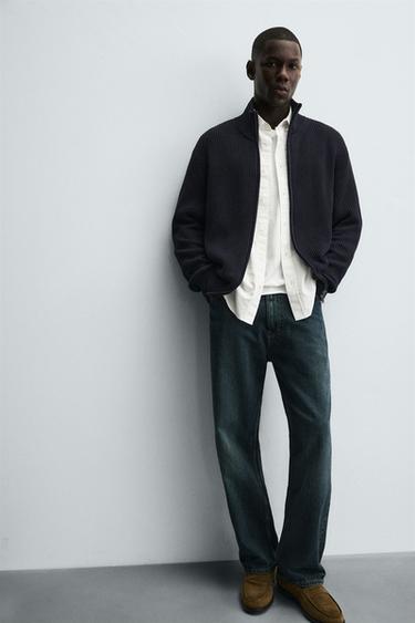 CARDIGAN EN MAILLE PERLÉE ZIPPÉ - Bleu marine de Zara - Image 5