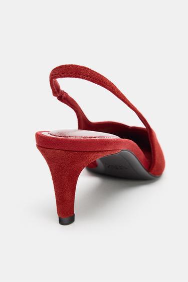 LEATHER SLINGBACK HEELS - Red by Zara - Image 6