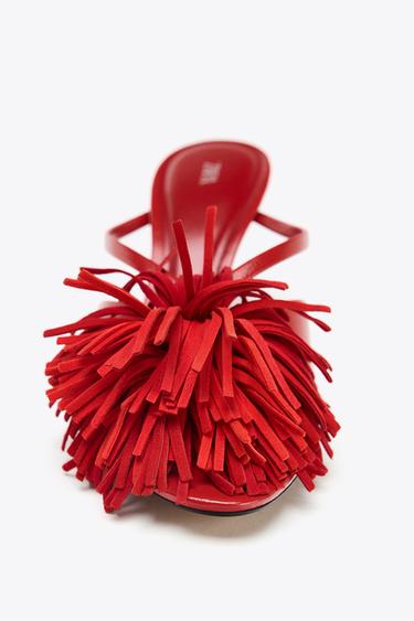 FRINGED HIGH-HEEL SANDALS - Coral Red by Zara - Image 4