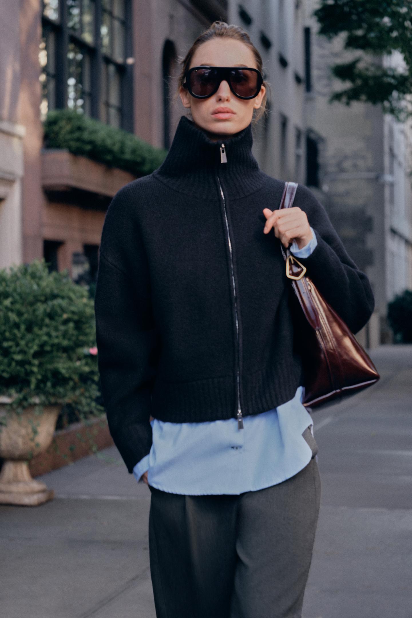 Женский кардиган Zara High Neck, цвет: Тёмно-синий — фото 2