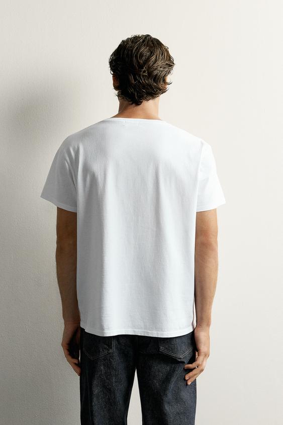 T-SHIRT COUPE RELAXED COL EN V - Blanc de Zara - Image 2