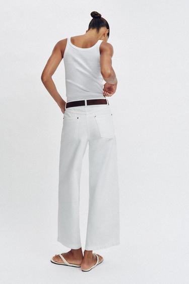 HIGH-WAIST WIDE-LEG CROPPED BELTED JEANS - White by Zara - Image 5