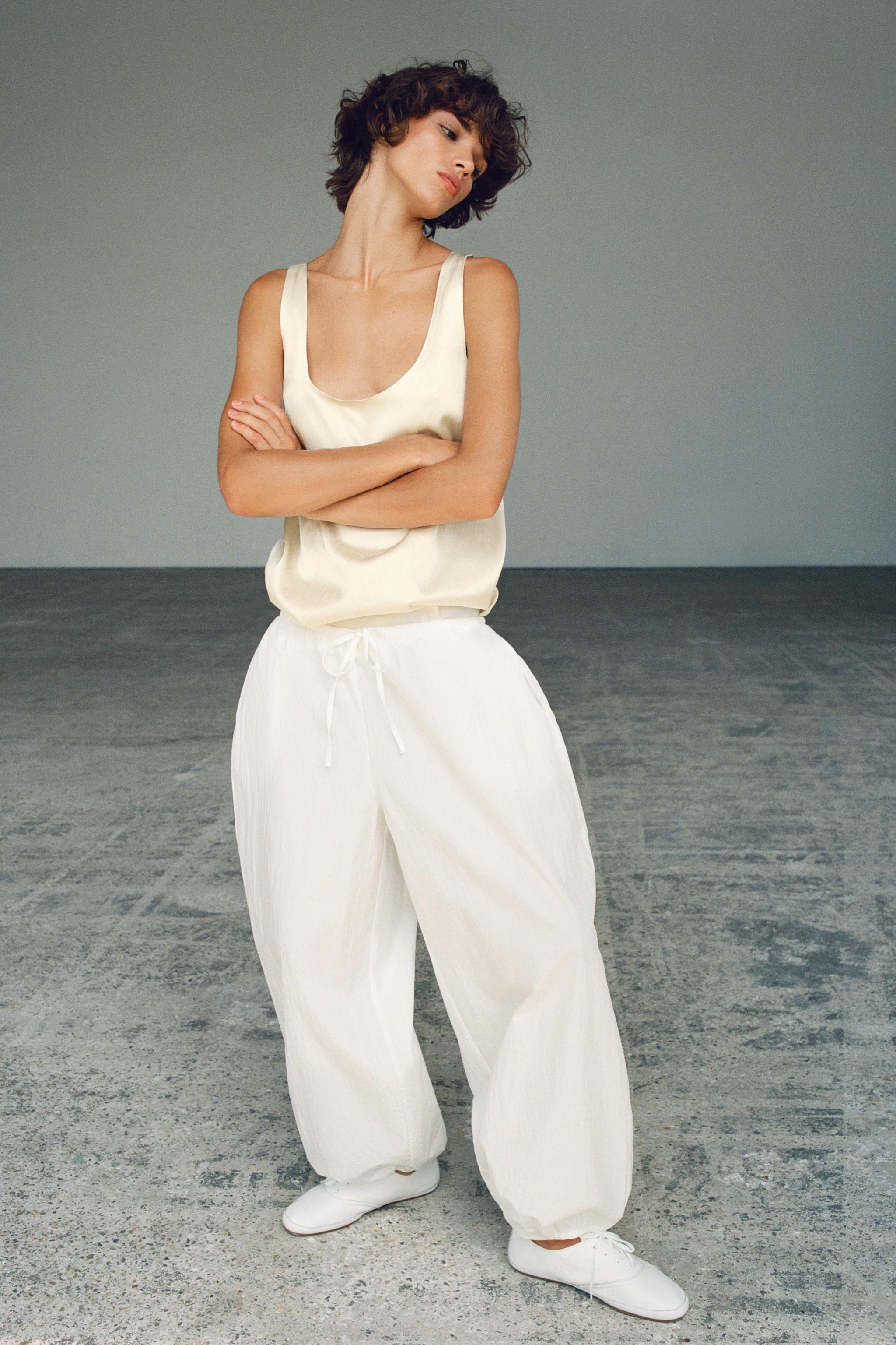 SATIN EFFECT TANK TOP — Beige
