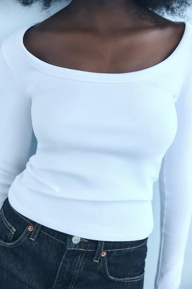 RIB LONG SLEEVE T-SHIRT - White by Zara - Image 2