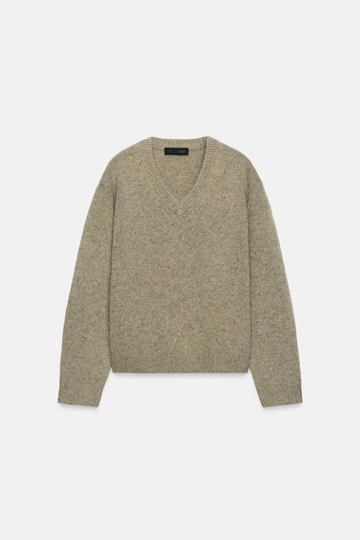 Женский свитер Zara 100% Wool V-NECK, цвет: Матовый зелёный — фото 6