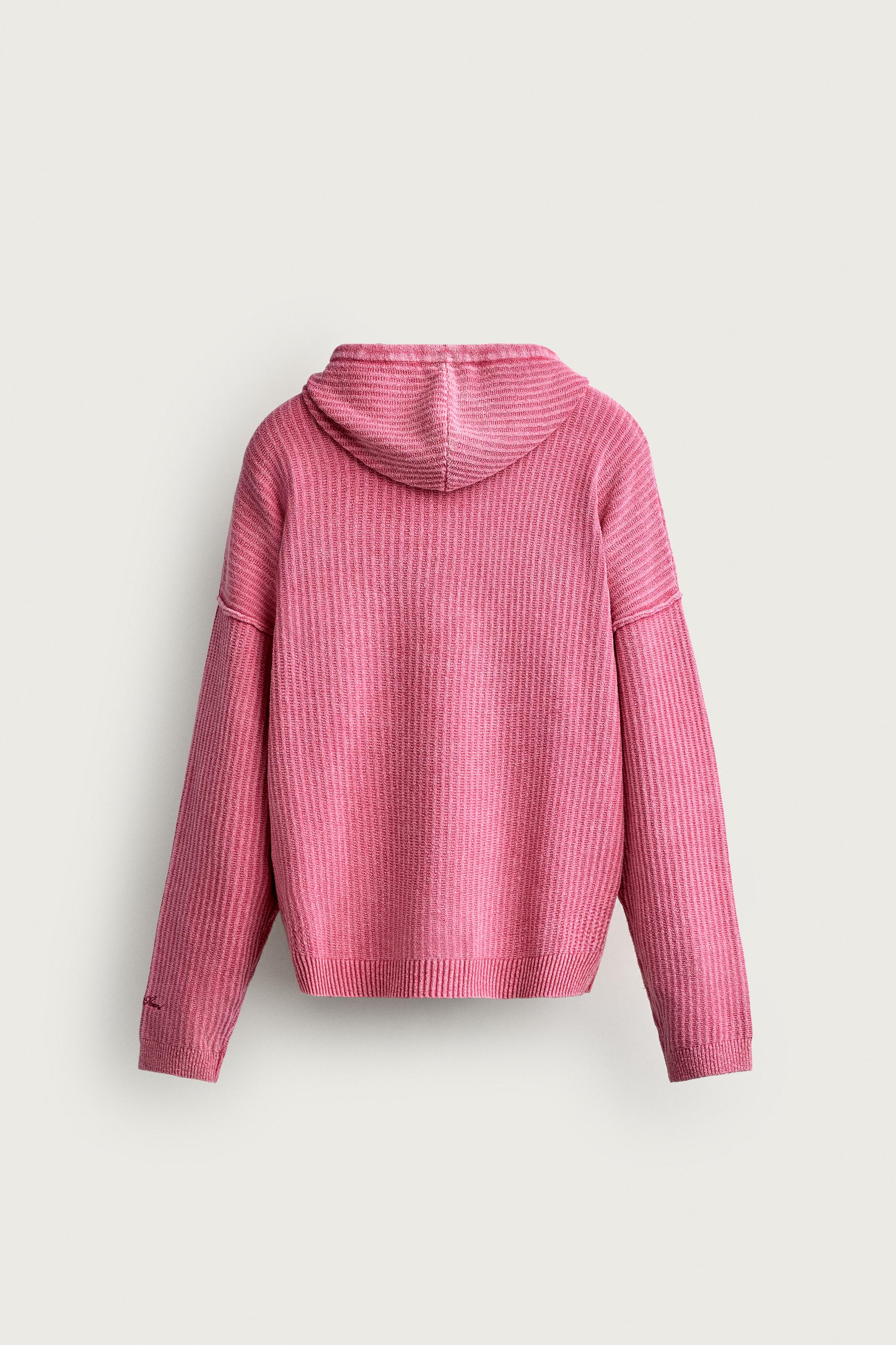 ZIP-UP HOODED KNIT SWEATSHIRT