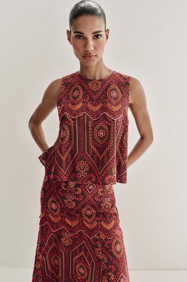 TOP À BRODERIES PERFORÉES - Multicolore de Zara - Image 1