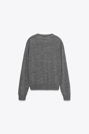 100% WOOL PLAIN KNIT CARDIGAN - Grey marl by Zara - Image 5