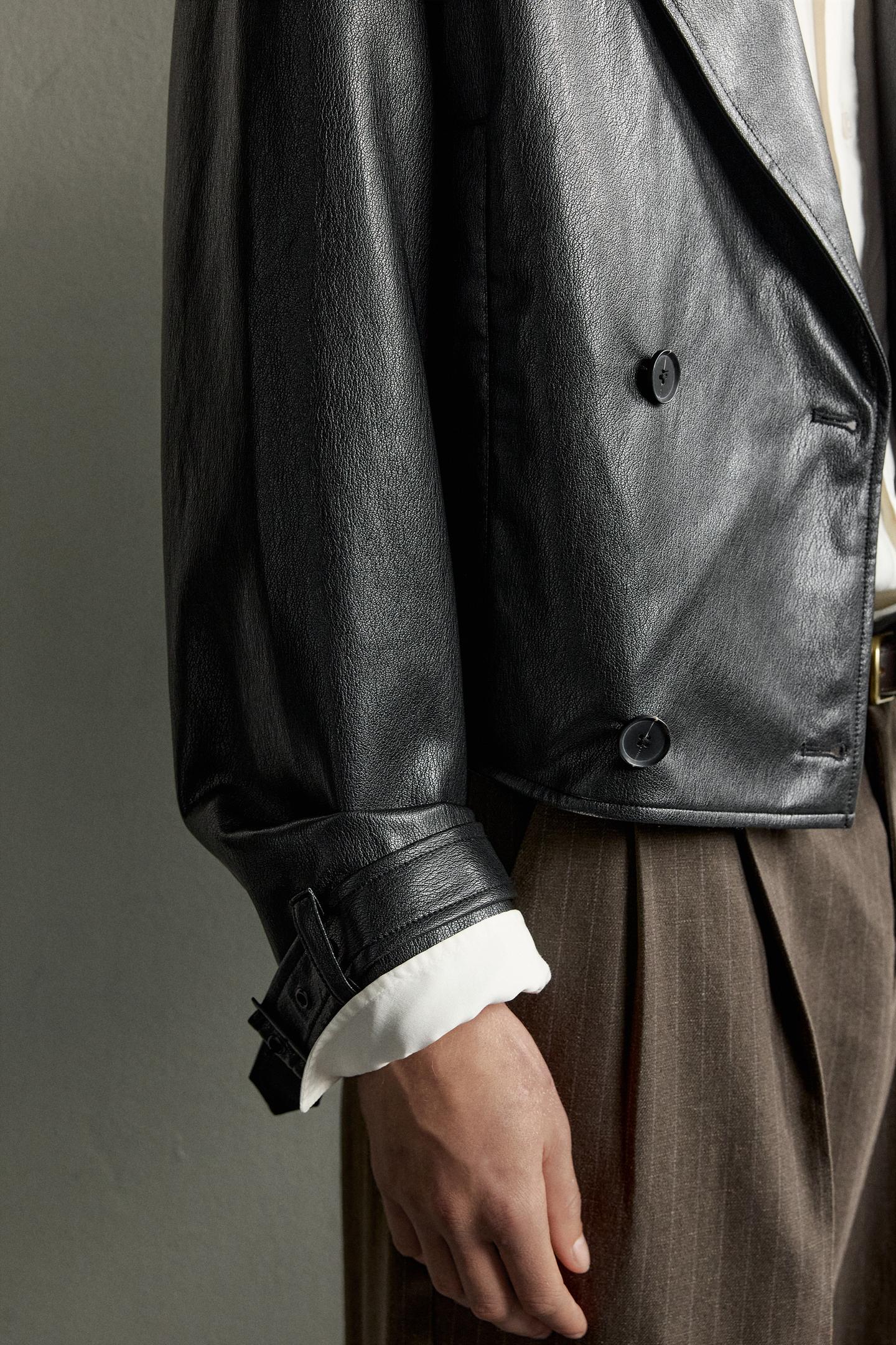 Мужская куртка Zara Cropped Faux Leather, цвет: Чёрный — фото 6