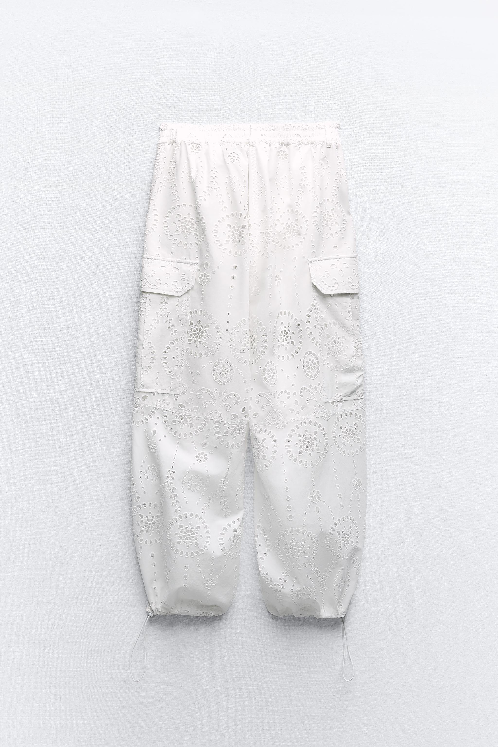 LINEN BLEND CARGO TROUSERS - White