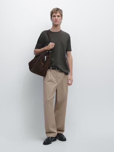 Zara Short sleeve cotton blend T-shirt - Dark green - Image 0