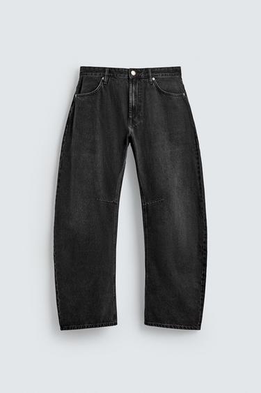 Zara 寬鬆弧形牛仔褲 - 黑色