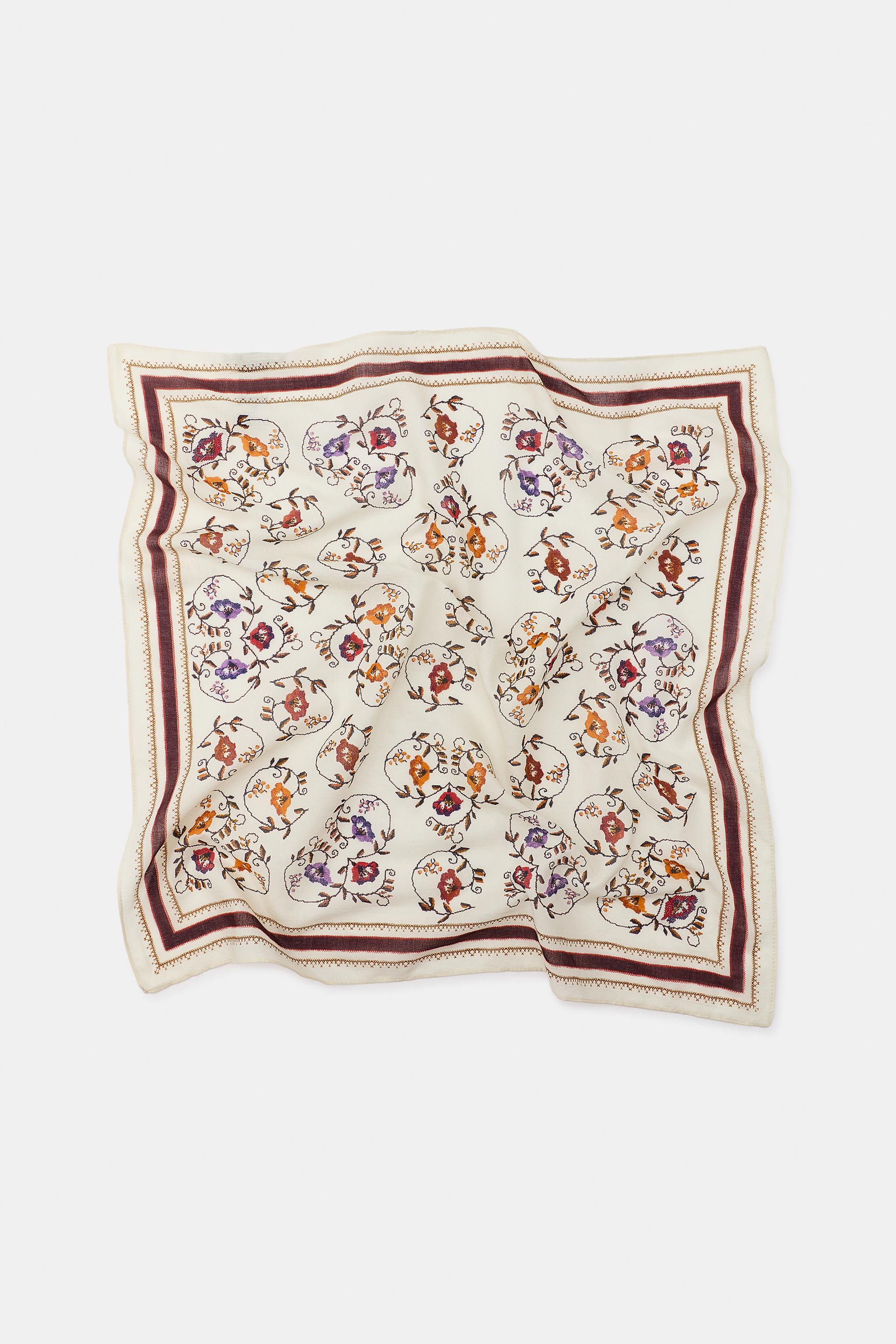 Женские аксессуары Zara CROSS-STITCH EMBROIDERED PRINTED SCARF — фото 4