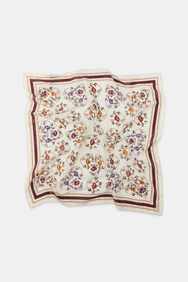 CROSS-STITCH EMBROIDERED PRINTED SCARF — Ecru 1