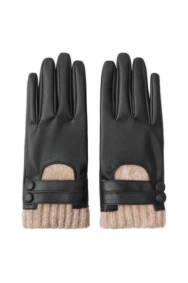 LEATHER EFFECT KNIT GLOVES