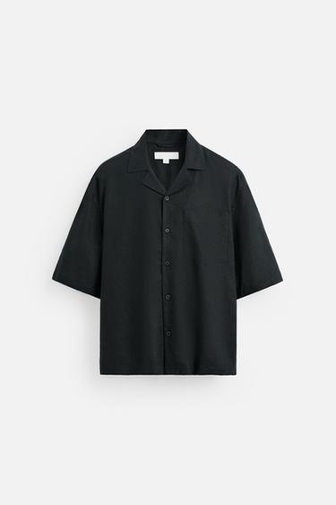 CAMISA OVERSIZE FIT DE LINHO - VISCOSE - Preto da Zara
