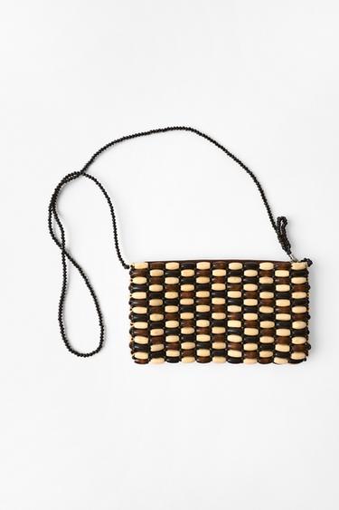 MINI SAC BANDOULIÈRE BOULES EN BOIS - Marron clair de Zara