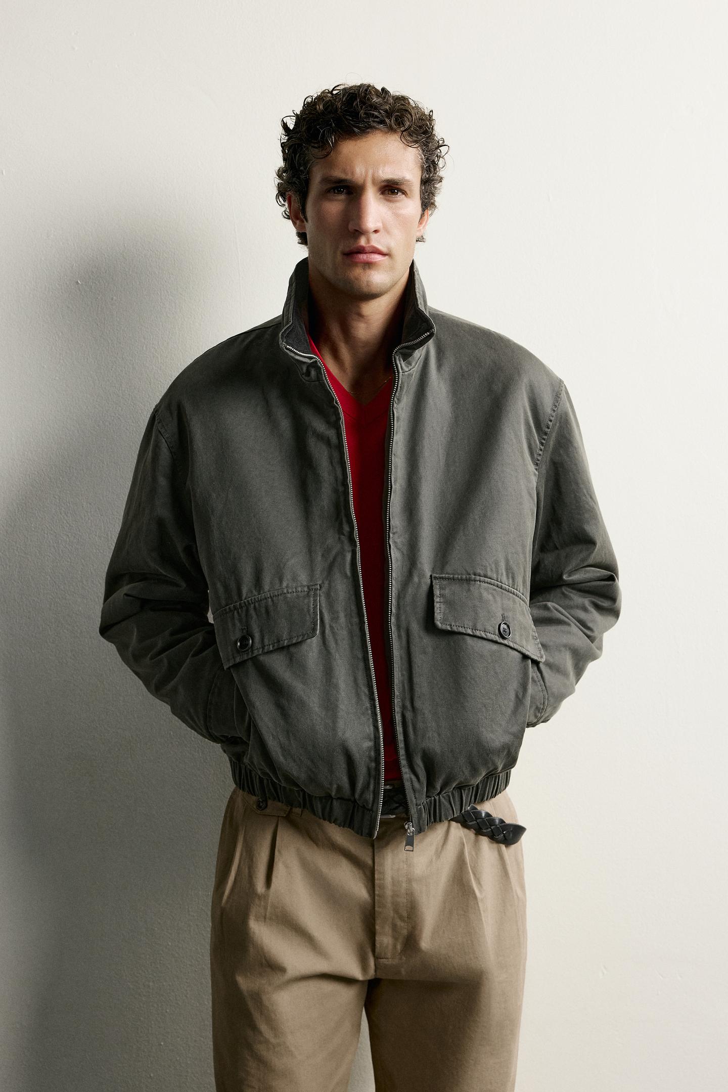 Мужская куртка Zara Waxed-Effect Regular Fit, цвет: Зелёный — фото 2