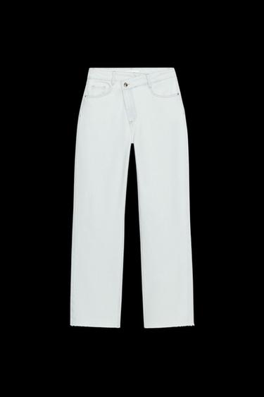 Zara Z1975 STRAIGHT HIGH-WAISTED CROSSOVER JEANS - Blue - Image 0