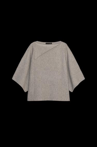 KNIT SWEATER WITH LAPEL NECK - Sand / Marl by Zara