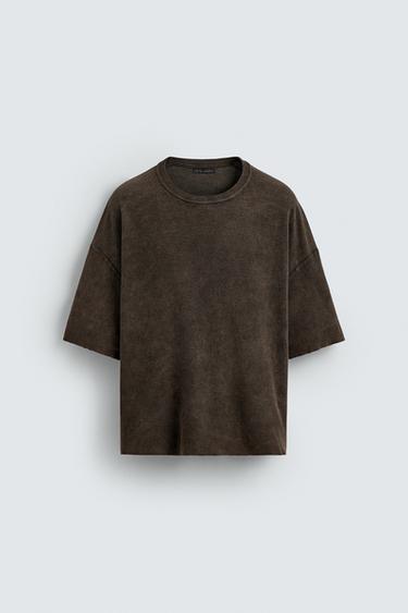 Zara PRINTED KNIT T-SHIRT - Brown