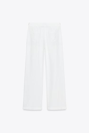 LINEN BLEND WIDE-LEG TROUSERS WITH BUCKLES - White by Zara - Image 7