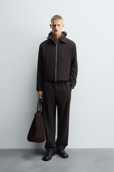 Zara 一般版型運動風褲腰長褲 - 棕色