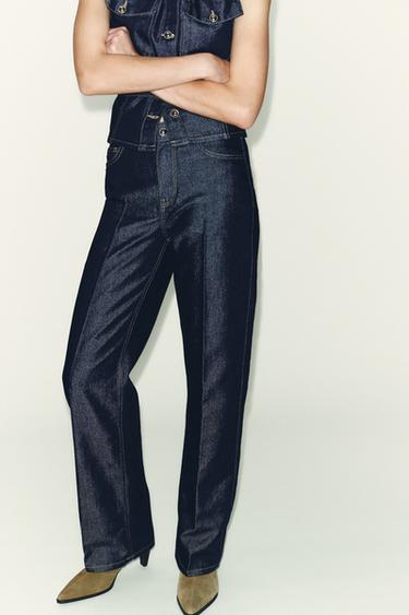 Zara Z1975 MID-RISE STRAIGHT LEG CREASED JEANS - Blue
