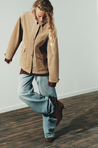 CHAQUETA PIEL ANTE 100% - Arena claro de Zara