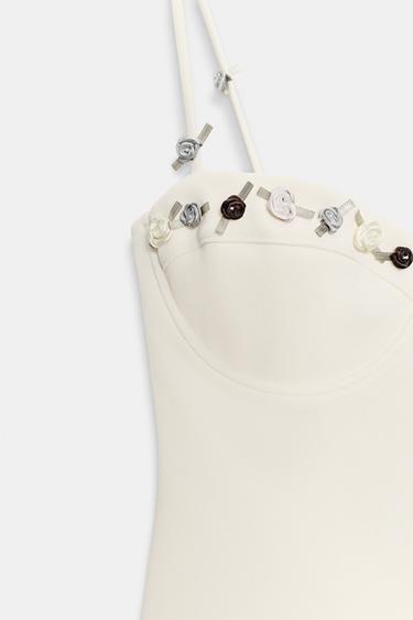 ROBE STRETCH FAÇON CORSET À FLEURS - Écru de Zara - Image 7
