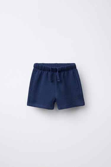 QUẦN SHORT BERMUDA VẢI NHUNG LÔNG IN CHỮ - Màu xanh nước biển từ Zara