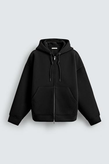 ХУДІ ОВЕРСАЙЗ З ІНТЕРЛОКУ ТА КАПЮШОНОМ - Чорний Zara