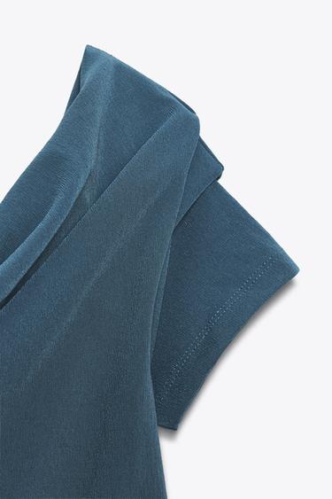 Zara ASYMMETRIC RUCHED TOP - Mid-blue