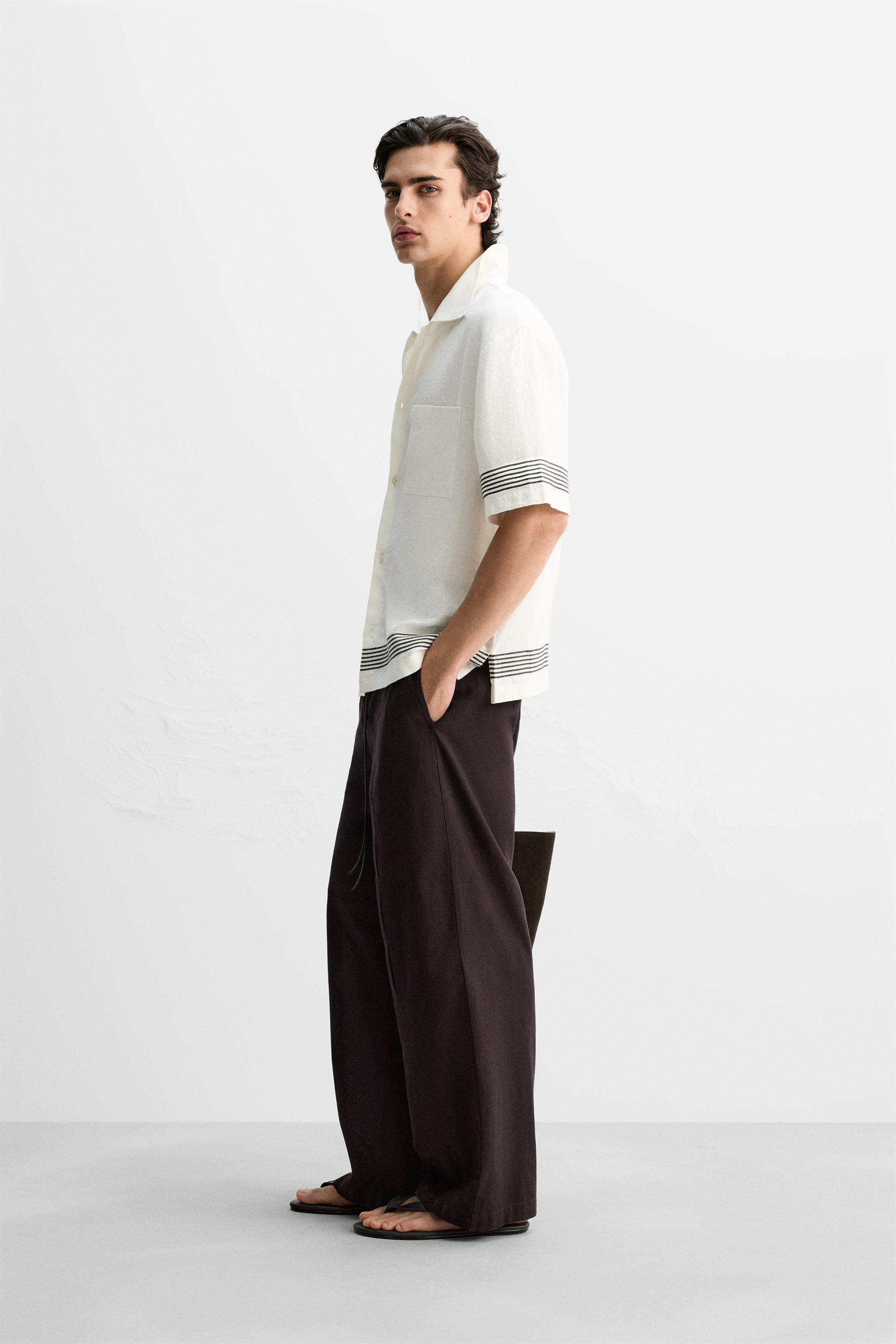 100% リネン バンド付きシャツ - オフホワイト | ZARA Japan / 日本