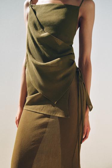 SEMI-SHEER TEXTURED ASYMMETRIC TOP - Mid-green by Zara - Image 4