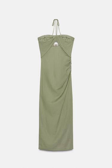 VESTIDO MIDI CUT OUT CON LINO - Khaki claro de Zara