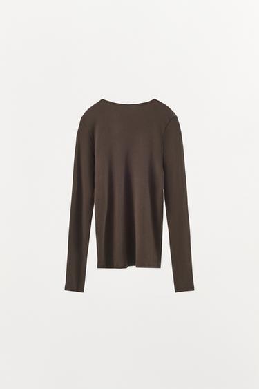 T-SHIRT EN COTON - Marron de Zara - Image 4