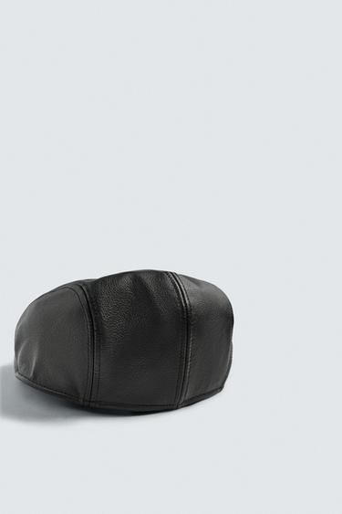 Zara LIMITED EDITION LEATHER BERET - Black