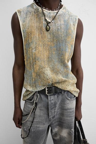DÉBARDEUR EN MAILLE À IMPRIMÉ ABSTRAIT - Sable de Zara - Image 7