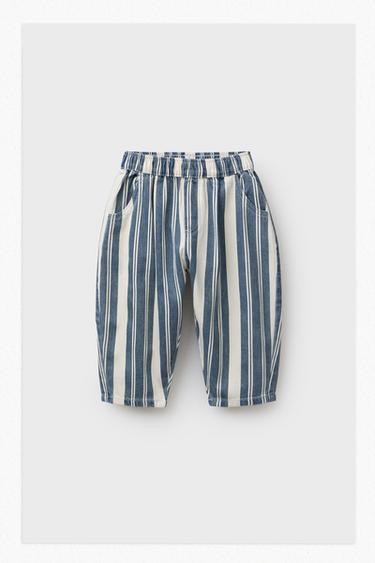 STRIPED RELAXED TWILL TROUSERS - Blue/White by Zara