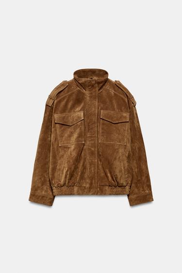 CAZADORA PIEL 100% BOLSILLOS - Camel oscuro de Zara - Imagen 0