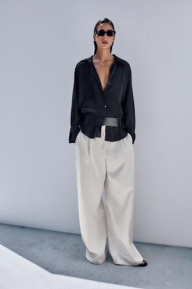 WIDE-LEG SATIN TROUSERS - Ecru by Zara