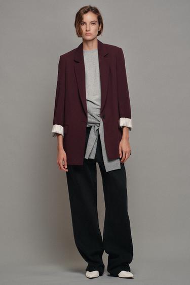 Zara SHOULDER PAD BLAZER WITH PRINTED CUFF - Burgundy