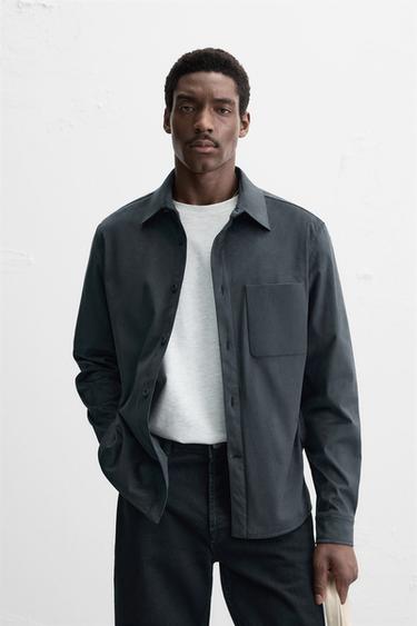 LIGHTWEIGHT FAUX SUEDE OVERSHIRT - Navy blue by Zara