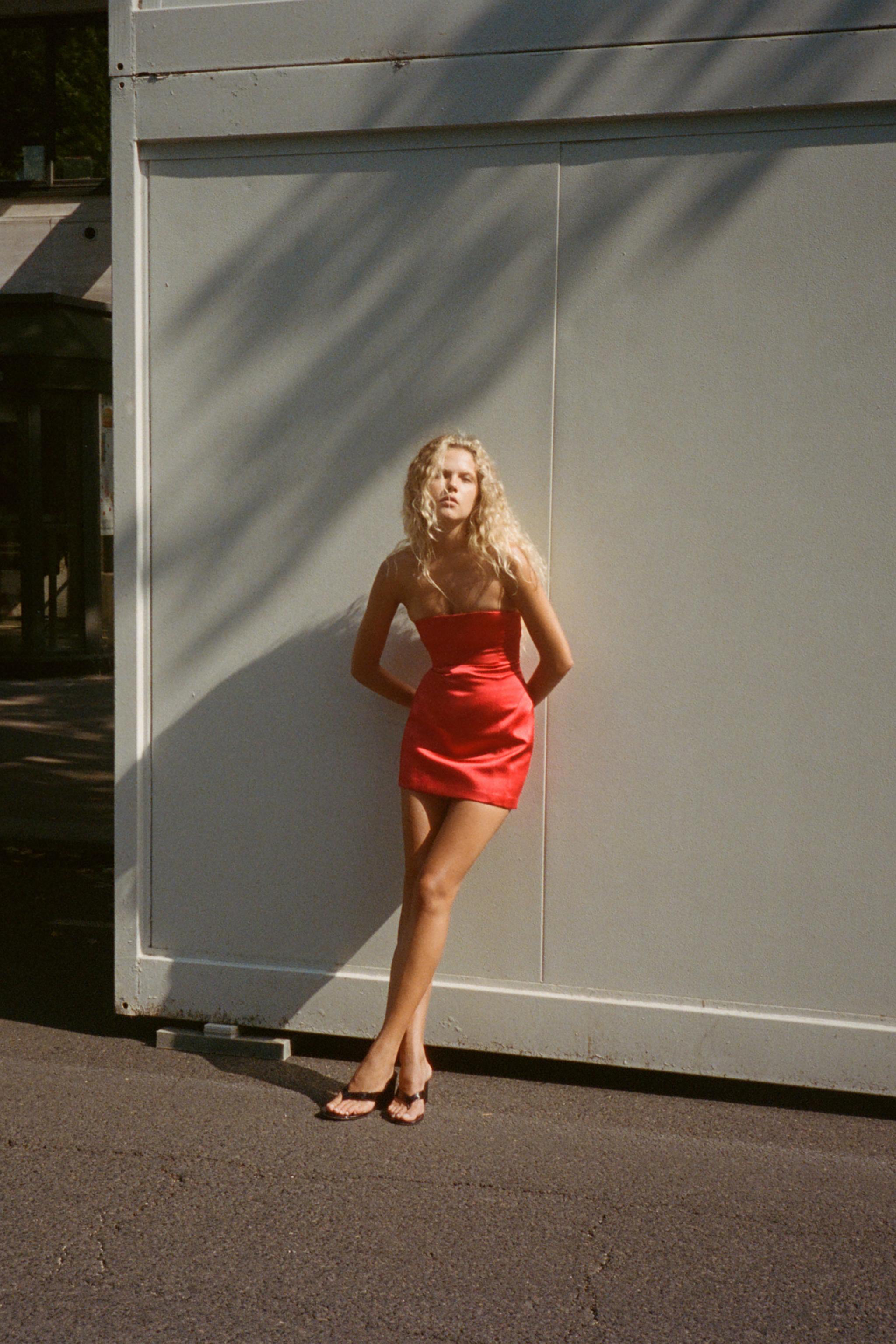 zara red dress satin Zara Red Satin Maxi Dress