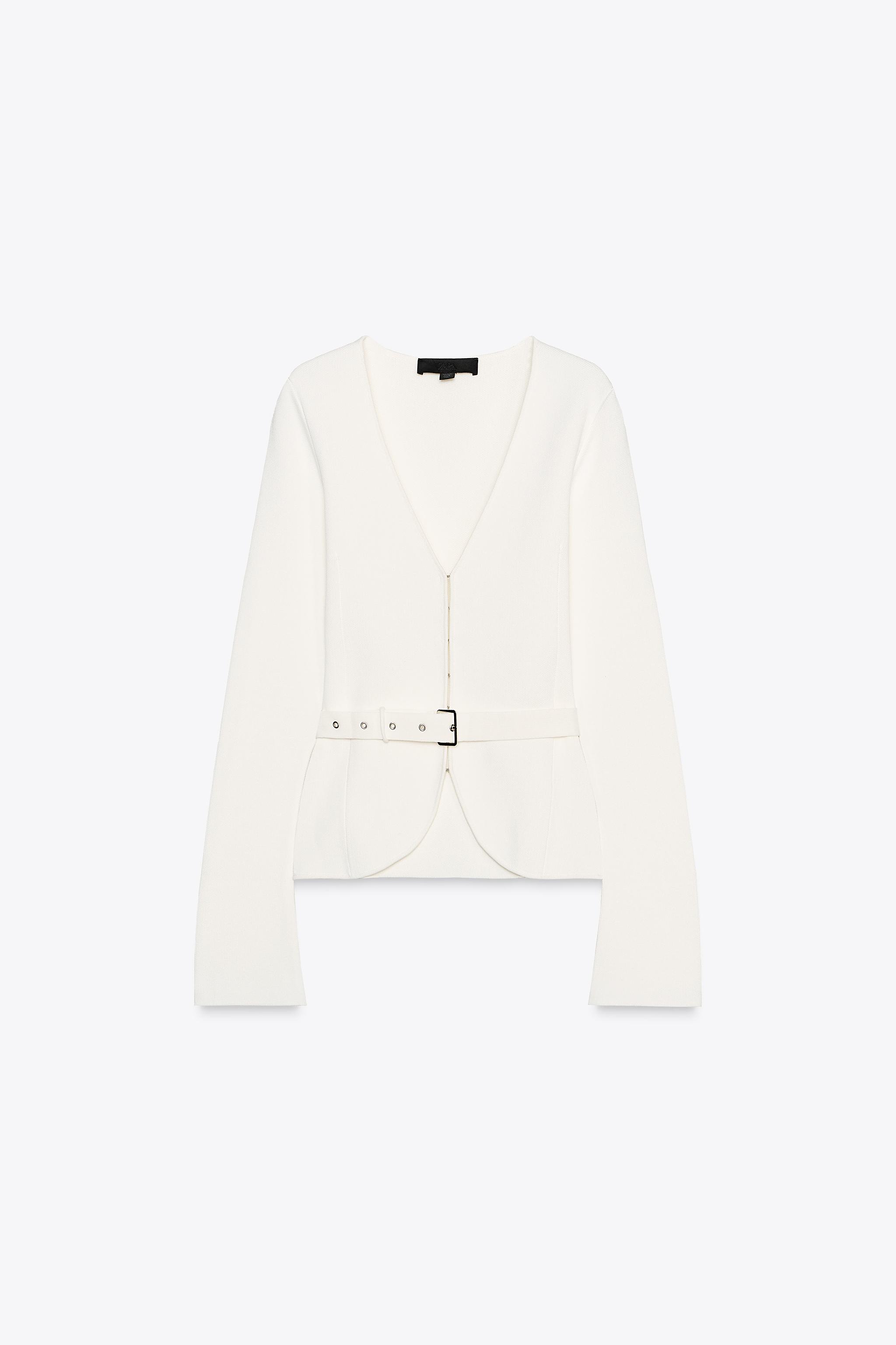 無地ニット ベルト ジャケット - ホワイト | ZARA Japan / 日本