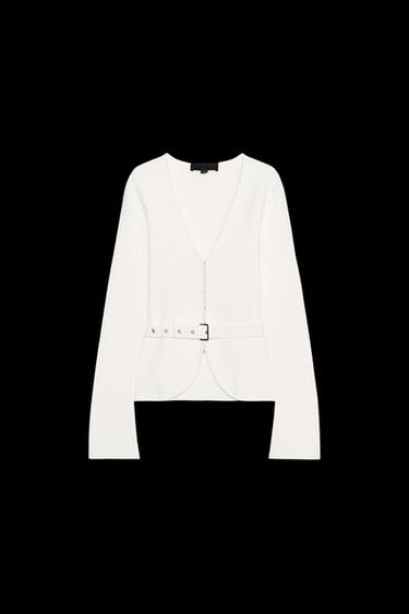PLAIN KNIT CARDIGAN WITH BELT - White by Zara - Image 0