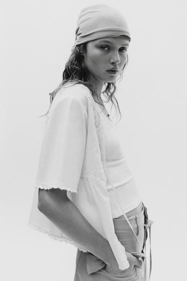 EMBROIDERED SHIRT WITH TIES - Oyster-white by Zara