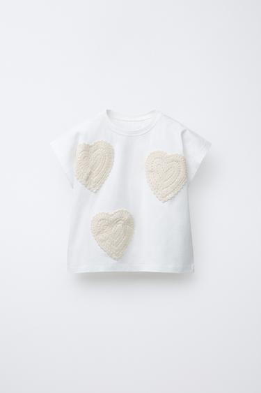 Zara CROCHET HEART T-SHIRT - Oyster-white