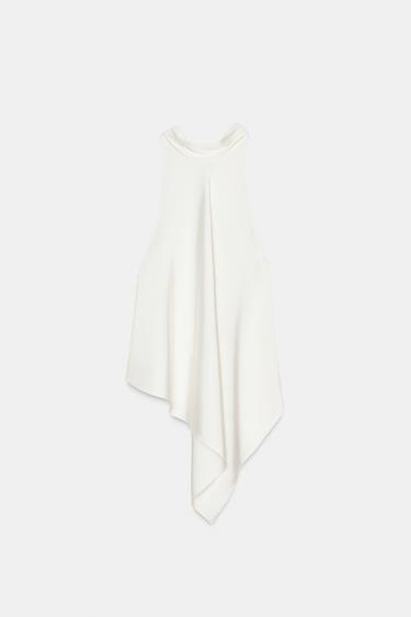 Zara SATIN EFFECT HALTER TOP - Oyster-white